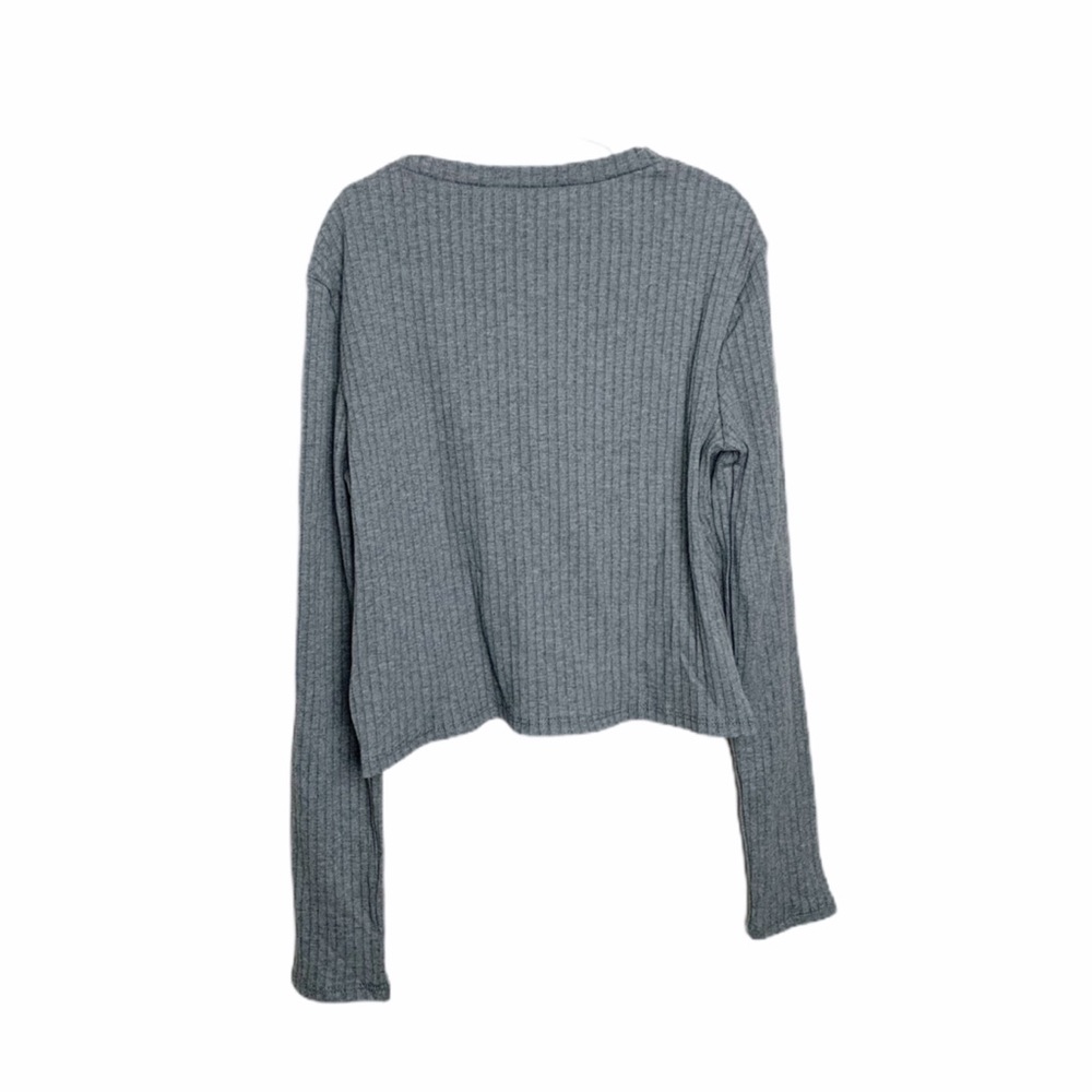 SHEIN Long Sleeve Ribbed Knot Front Top Gray 11/12 - Picture 2 of 4